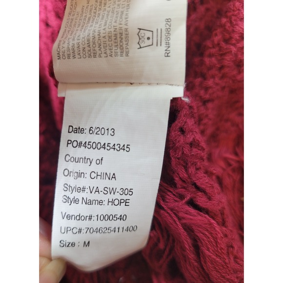 Nine West‎ American Vintage Crochet Fringe Tunic Top Sweater Size M Burgundy - Picture 8 of 10